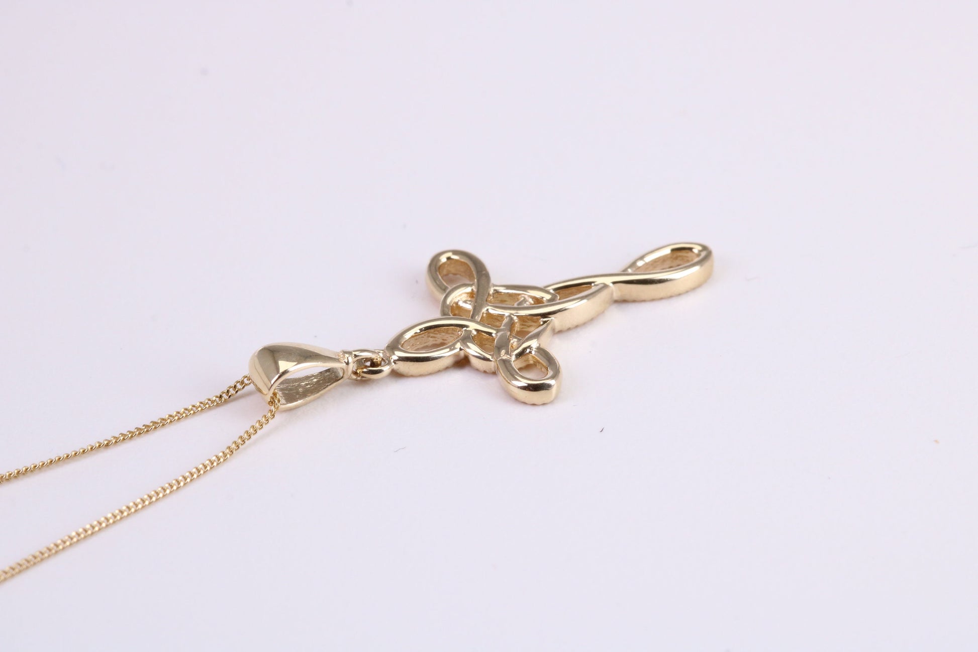 21 mm Long Cross Together with 18 Inch Long Chain, Made from Solid Yellow Gold with High Polished Finish