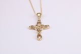 21 mm Long Cross Together with 16 Inch Long Chain, Made from Solid Yellow Gold with High Polished Finish