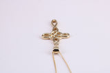 21 mm Long Cross Together with 16 Inch Long Chain, Made from Solid Yellow Gold with High Polished Finish