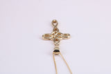 21 mm Long Cross Together with 16 Inch Long Chain, Made from Solid Yellow Gold with High Polished Finish