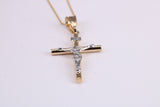 Two Tone Crucifix Necklace Together with 16 Inch Long Chain, Made from Solid Yellow Gold with High Polished Finish