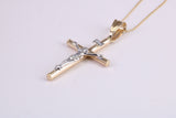 Two Tone Crucifix Necklace Together with 16 Inch Long Chain, Made from Solid Yellow Gold with High Polished Finish