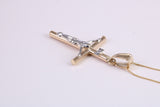 Two Tone Crucifix Necklace Together with 16 Inch Long Chain, Made from Solid Yellow Gold with High Polished Finish