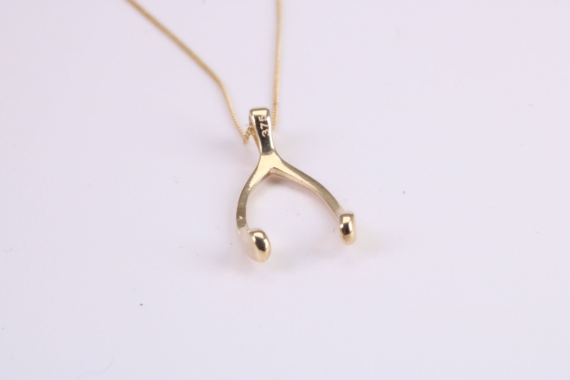 Wishbone Necklace Together with 18 Inch Long Chain, Made from Solid Yellow Gold with High Polished Finish