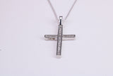 Natural Diamonds set Cross Necklace Together with 16 Inch Long Chain, Made from Solid White Gold with High Polished Finish