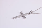 Natural Diamonds set Cross Necklace Together with 16 Inch Long Chain, Made from Solid White Gold with High Polished Finish