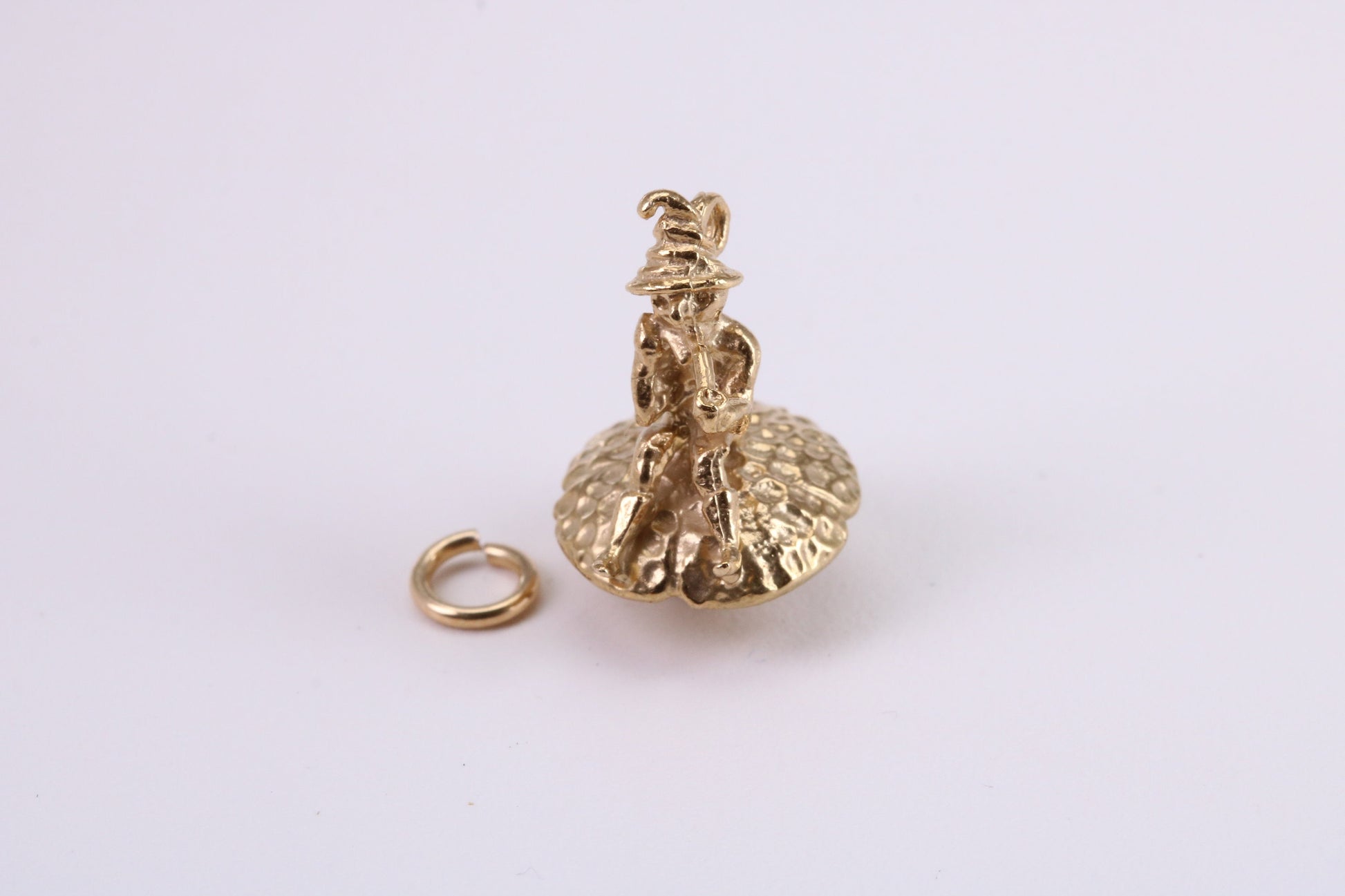 Gnome on Toadstool Charm, Traditional Charm, Made from Solid Yellow Gold, Complete with Attachment Link