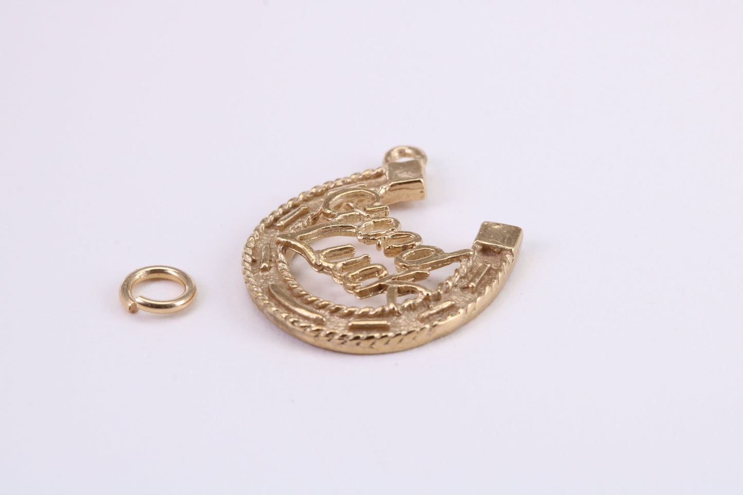 Good Luck Horse Shoe Charm, Traditional Charm, Made from Solid Yellow Gold, British Hallmarked, Complete with Attachment Link