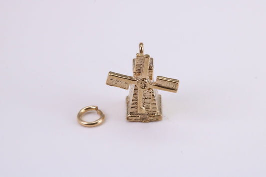 Windmill Charm, Traditional Charm, Made from Solid Yellow Gold, British Hallmarked, Complete with Attachment Link