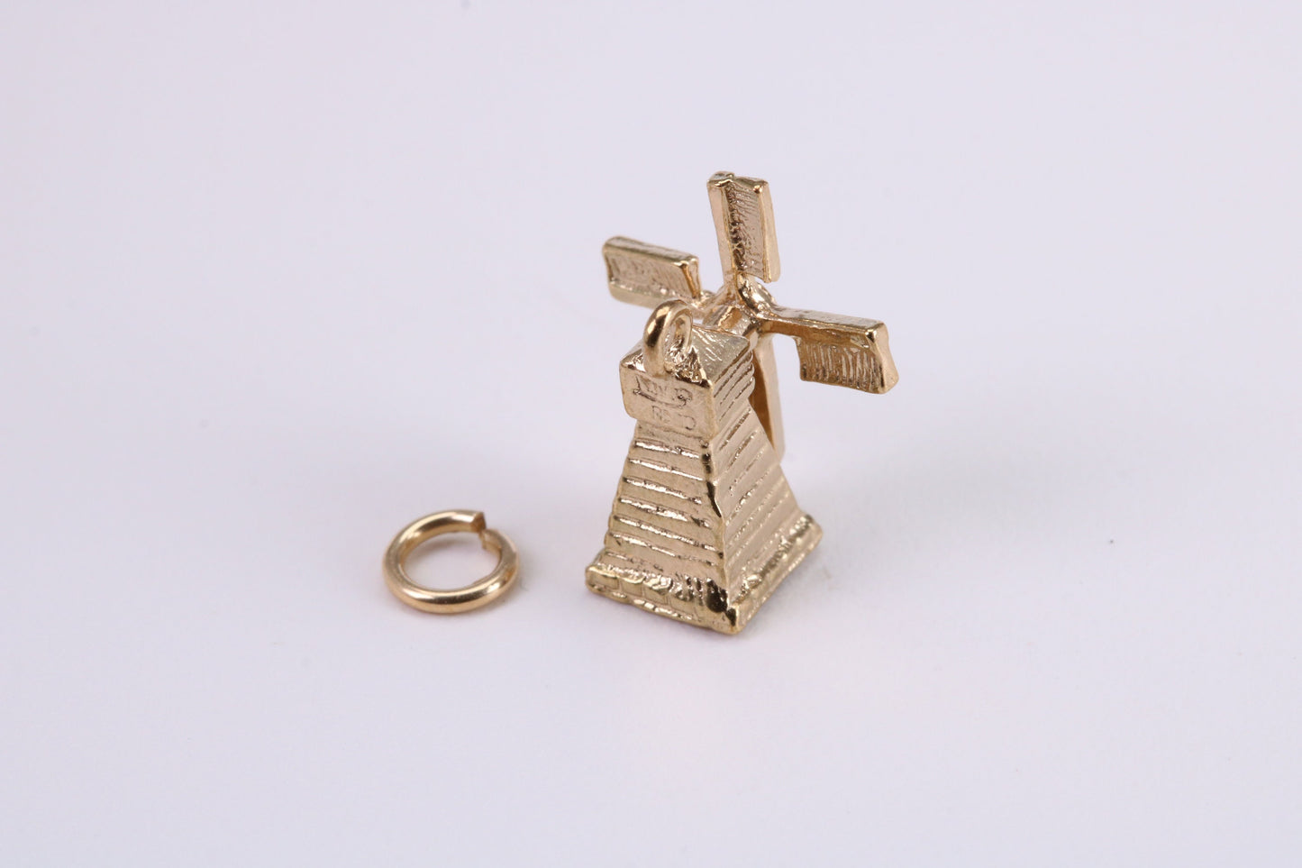 Windmill Charm, Traditional Charm, Made from Solid Yellow Gold, British Hallmarked, Complete with Attachment Link