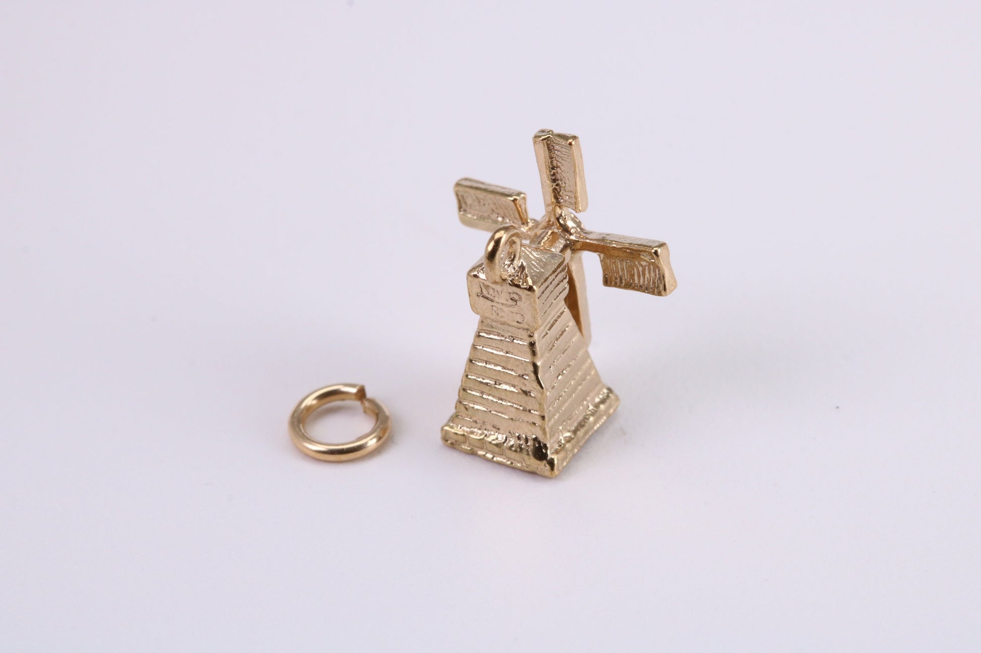 Windmill Charm, Traditional Charm, Made from Solid Yellow Gold, British Hallmarked, Complete with Attachment Link