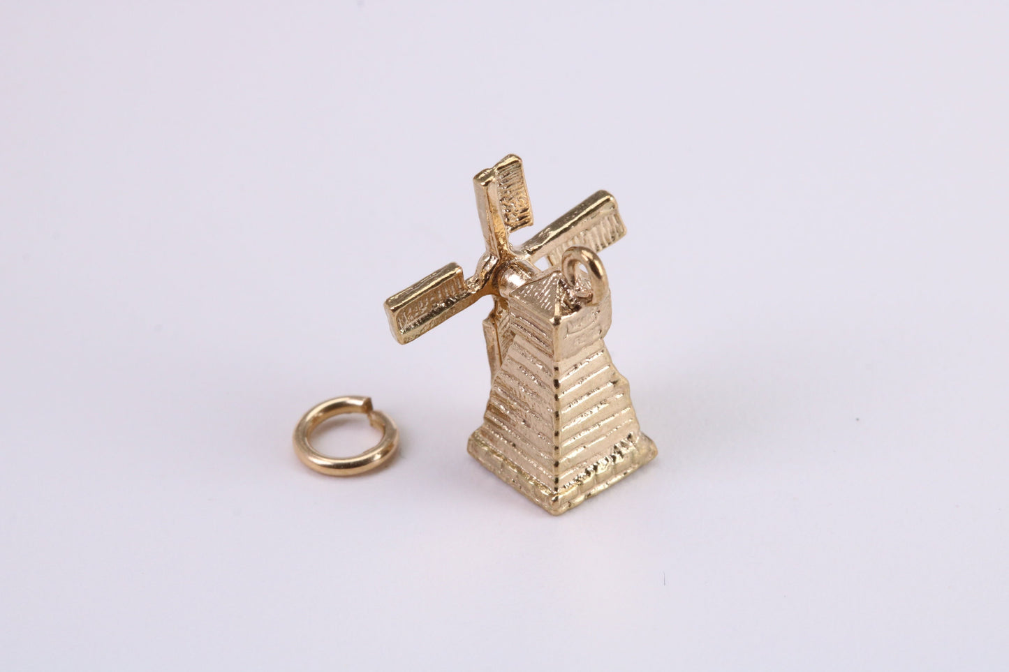 Windmill Charm, Traditional Charm, Made from Solid Yellow Gold, British Hallmarked, Complete with Attachment Link