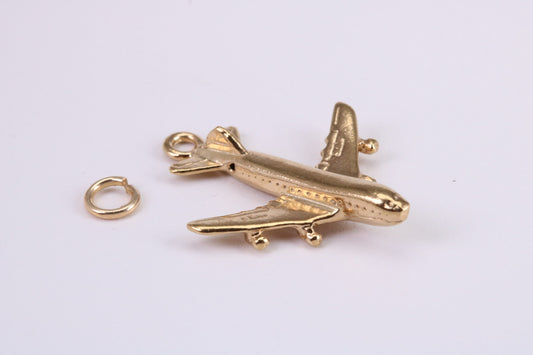 Jumbo Jet 747 Charm, Traditional Charm, Made from Solid Yellow Gold, British Hallmarked, Complete with Attachment Link