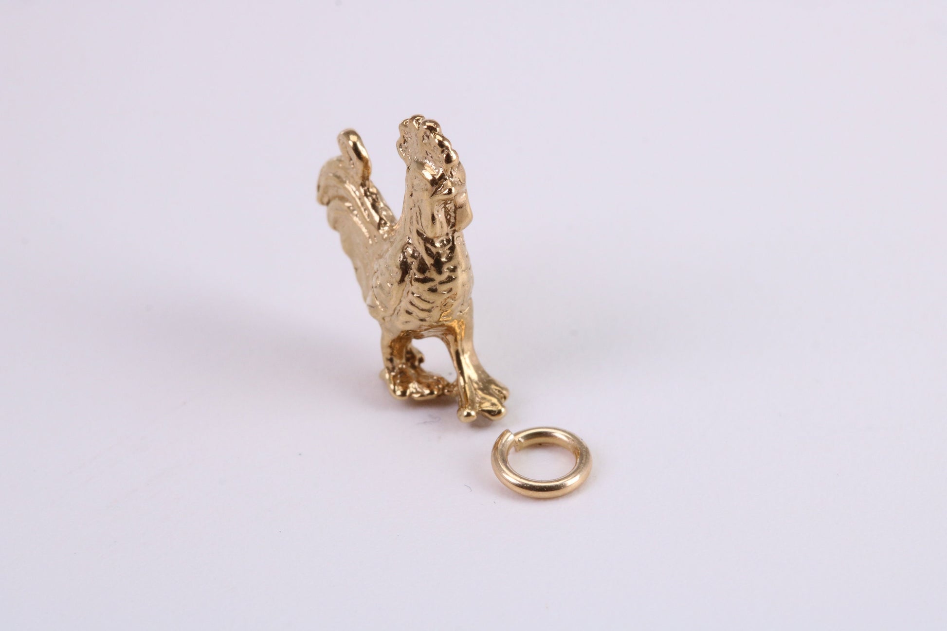 Cockerel Charm, Traditional Charm, Made from Solid Yellow Gold, British Hallmarked, Complete with Attachment Link