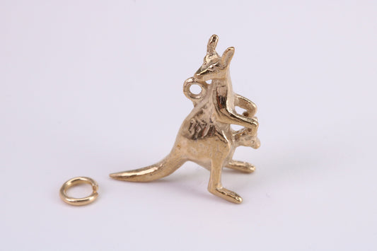 Kangaroo Charm, Traditional Charm, Made from Solid Yellow Gold, British Hallmarked, Complete with Attachment Link