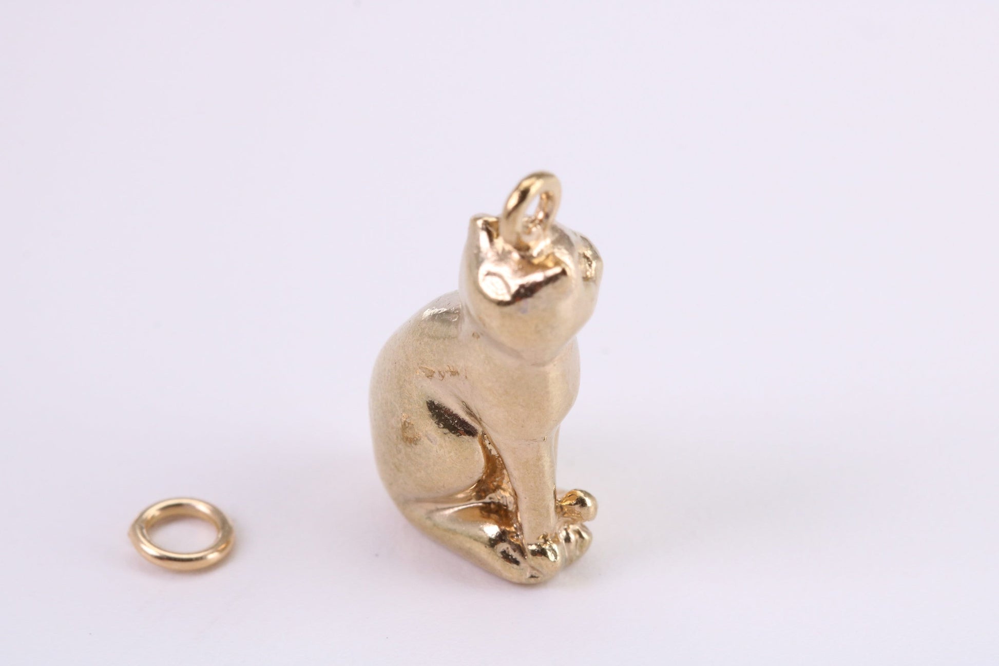Large Sitting Cat Charm, Traditional Charm, Made from Solid Yellow Gold, British Hallmarked, Complete with Attachment Link