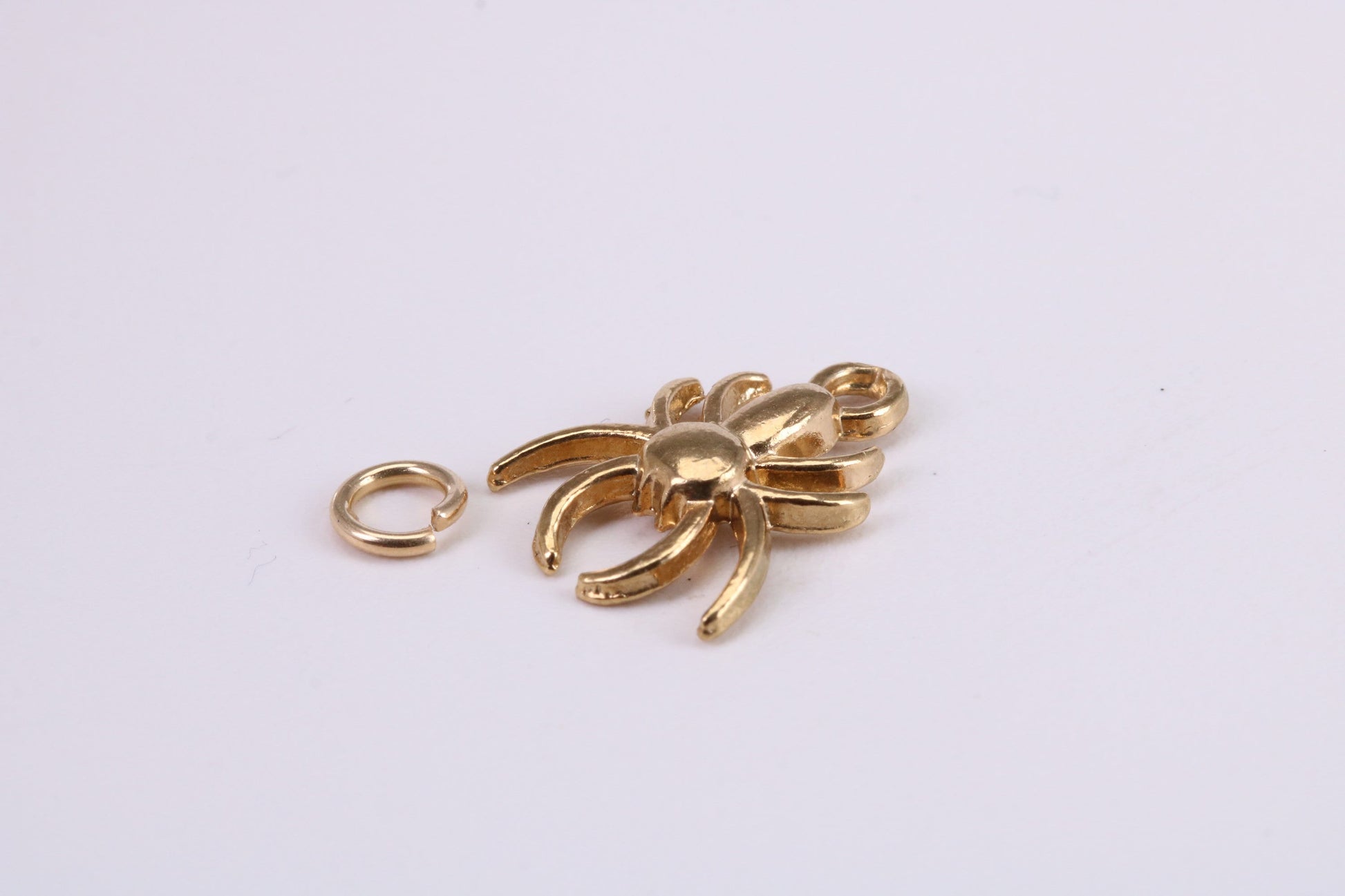 Spider Charm, Traditional Charm, Made from Solid Yellow Gold, British Hallmarked, Complete with Attachment Link