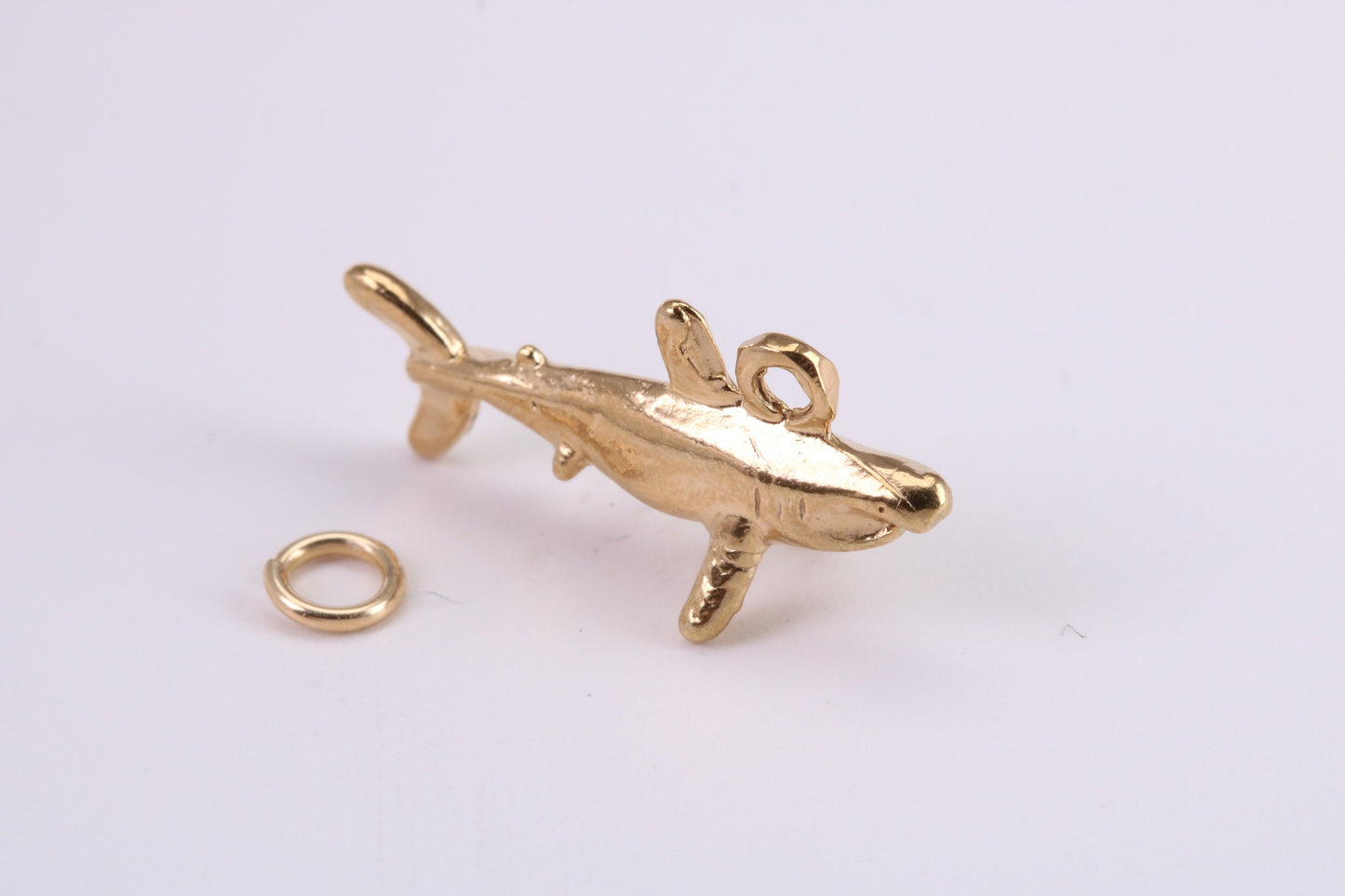 Shark Charm, Traditional Charm, Made from Solid Yellow Gold, British Hallmarked, Complete with Attachment Link