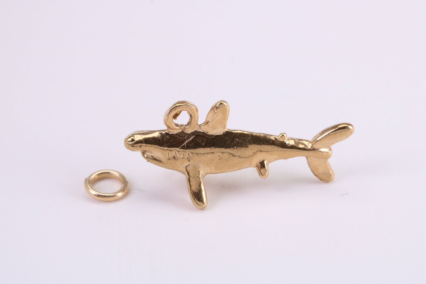 Shark Charm, Traditional Charm, Made from Solid Yellow Gold, British Hallmarked, Complete with Attachment Link