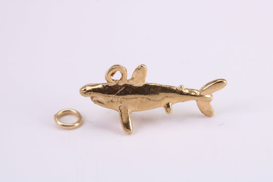 Shark Charm, Traditional Charm, Made from Solid Yellow Gold, British Hallmarked, Complete with Attachment Link