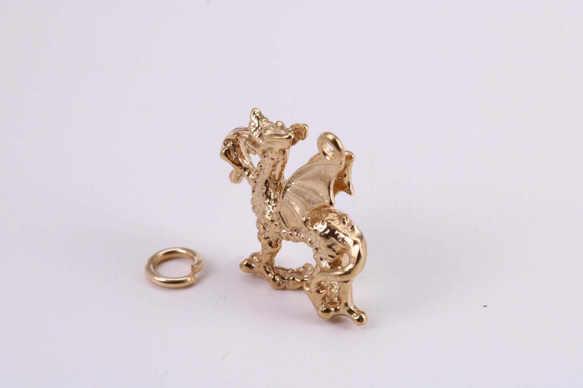 Welsh Dragon Charm, Traditional Charm, Made from Solid Cast Yellow Gold, British Hallmarked