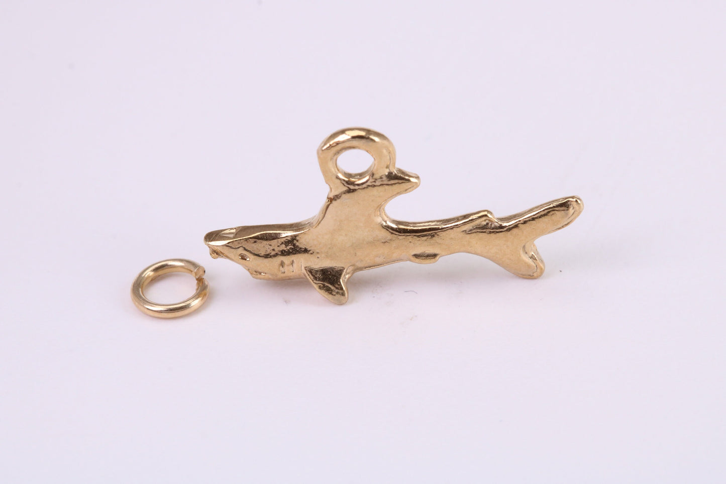 Shark Charm, Traditional Charm, Made from Solid Yellow Gold, British Hallmarked, Complete with Attachment Link