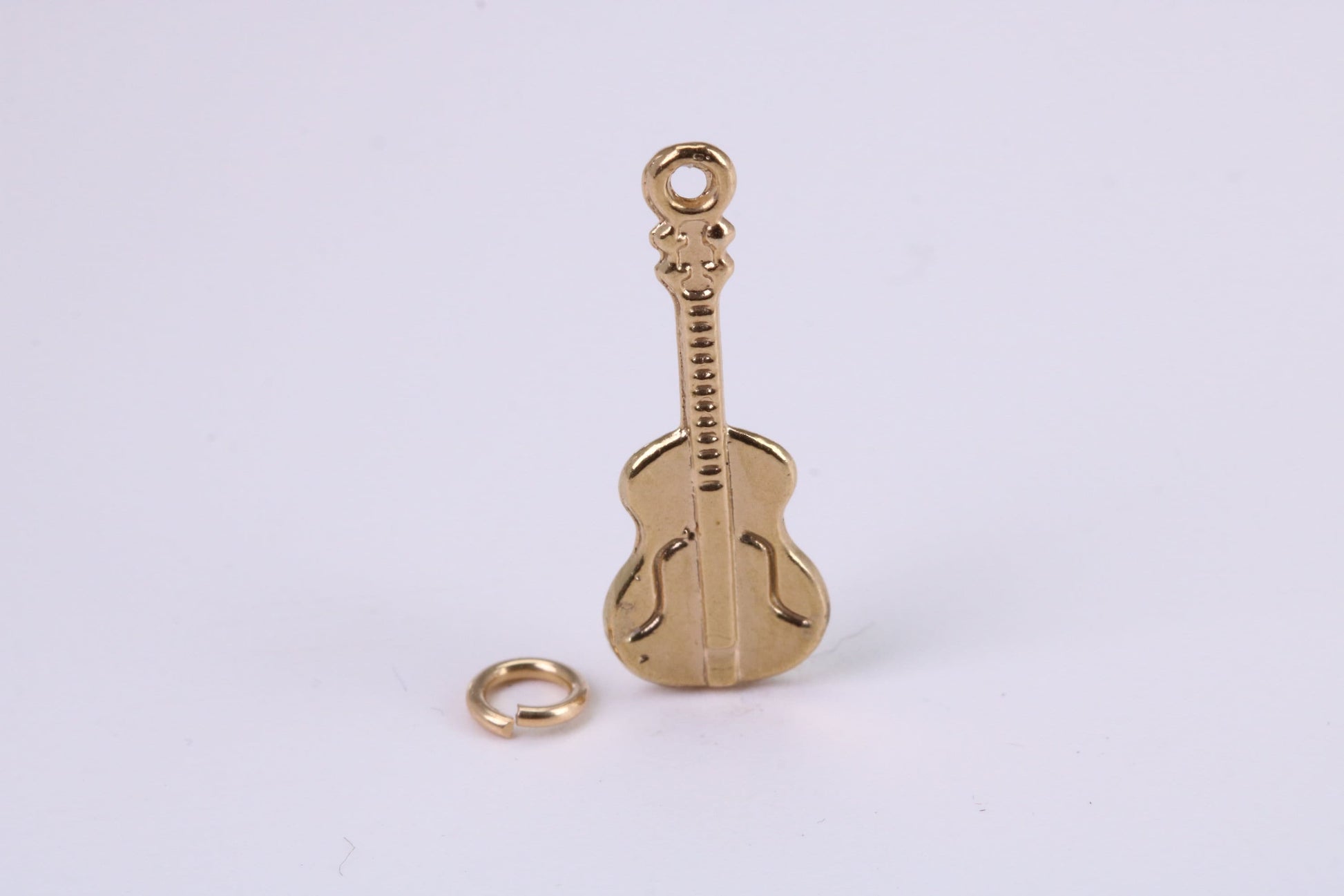 Guitar Charm, Traditional Charm, Made from Solid Yellow Gold, British Hallmarked, Complete with Attachment Link