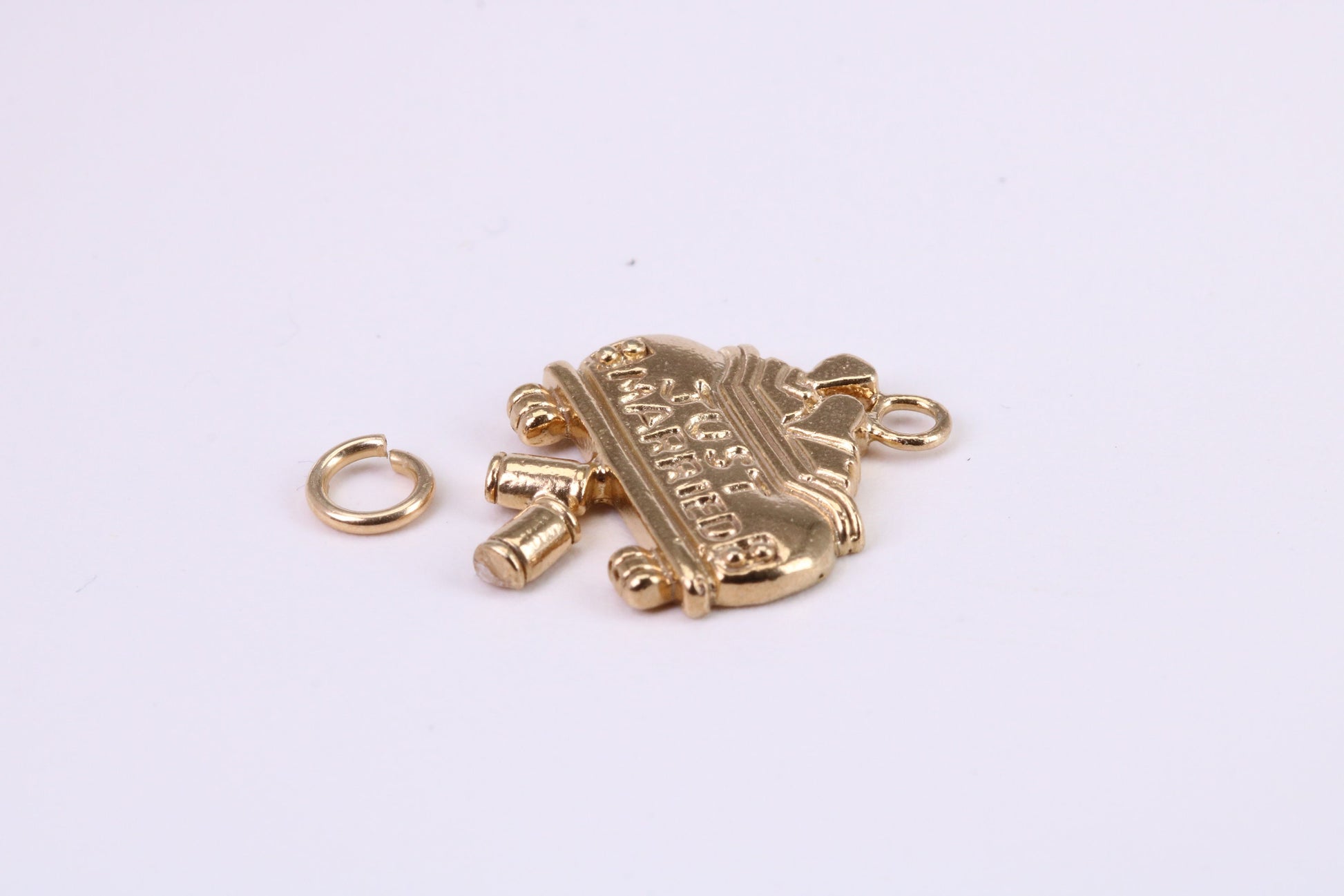 Just Married Charm, Traditional Charm, Made from Solid Yellow Gold, British Hallmarked, Complete with Attachment Link