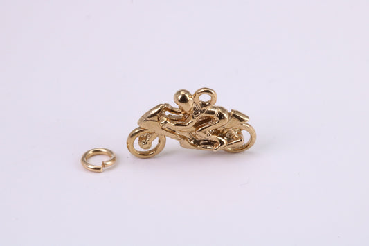 Biker Charm, Traditional Charm, Made from Solid Yellow Gold, British Hallmarked, Complete with Attachment Link