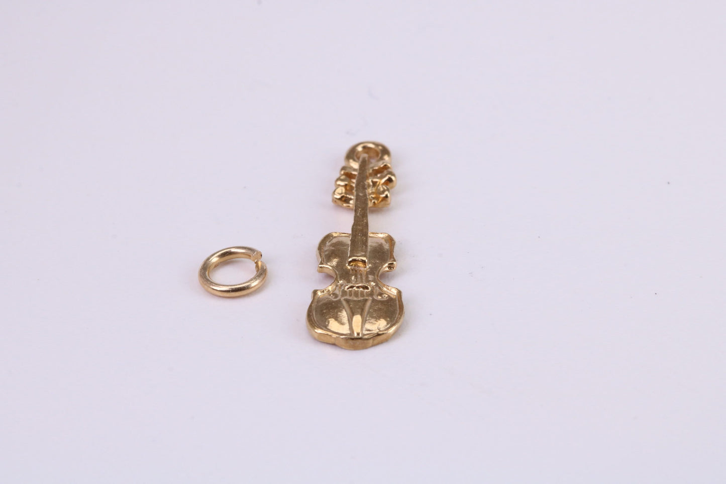 Violin Charm, Traditional Charm, Solid Yellow Gold, British Hallmarked, Complete with Attachment Link