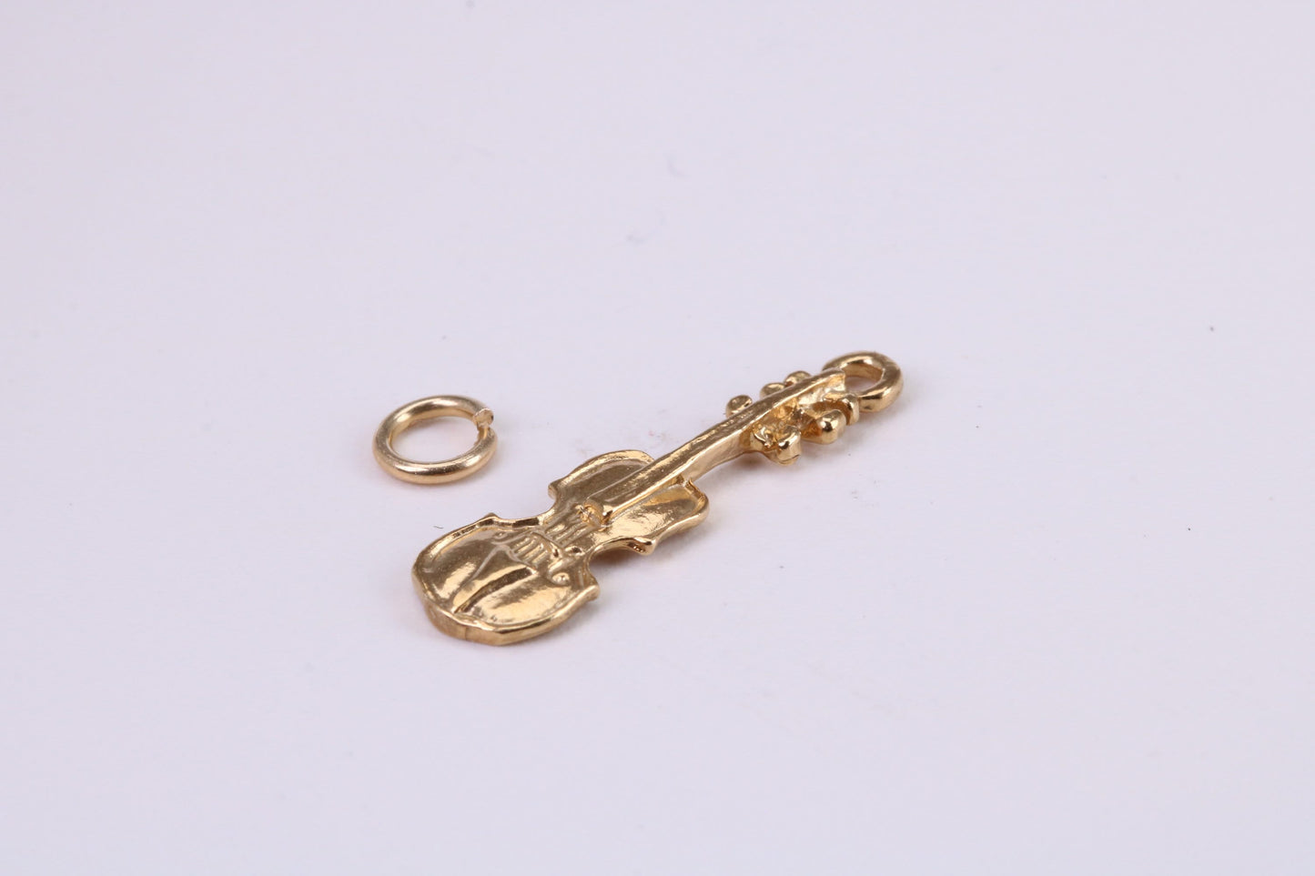 Violin Charm, Traditional Charm, Solid Yellow Gold, British Hallmarked, Complete with Attachment Link