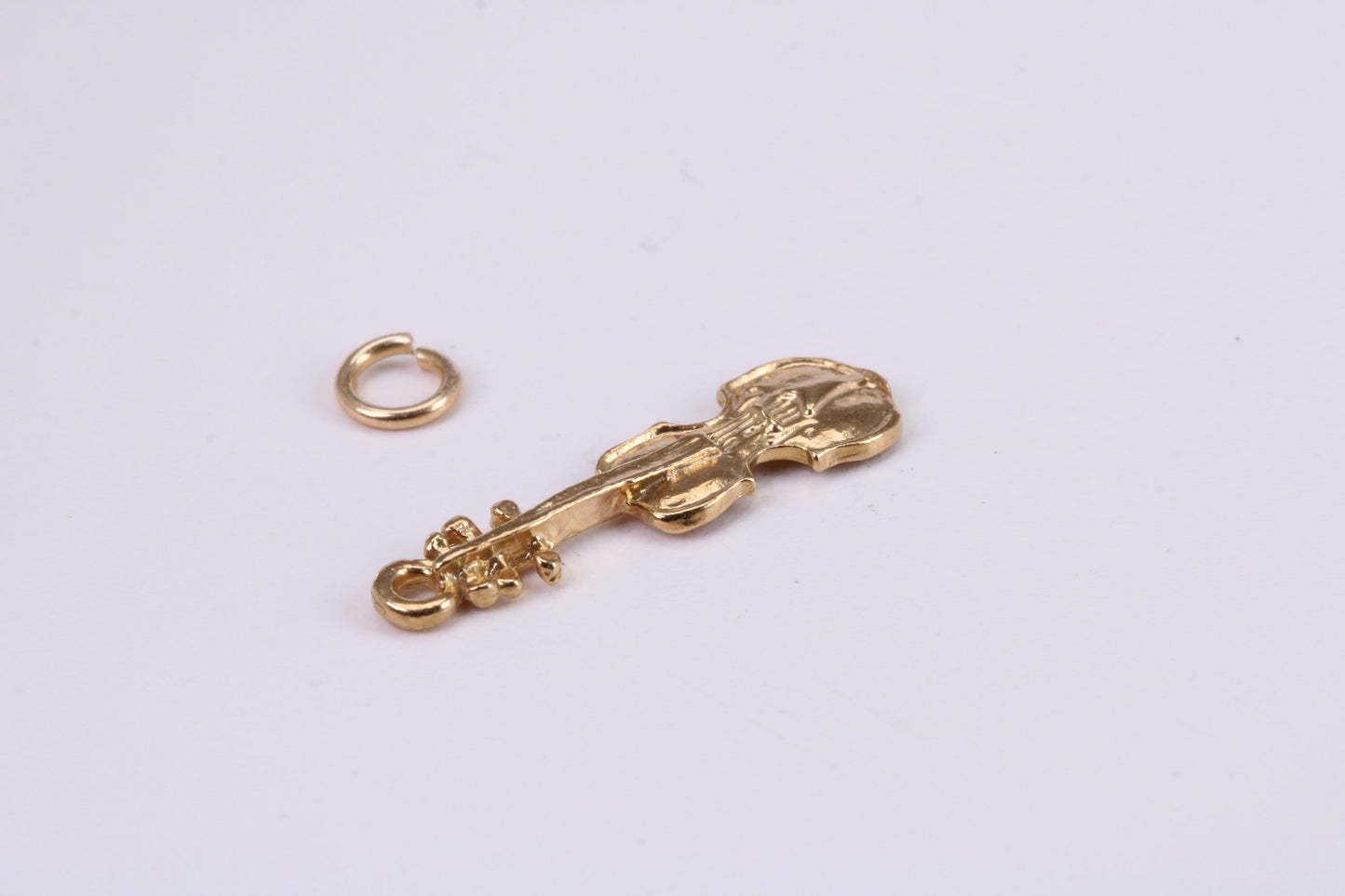 Violin Charm, Traditional Charm, Solid Yellow Gold, British Hallmarked, Complete with Attachment Link