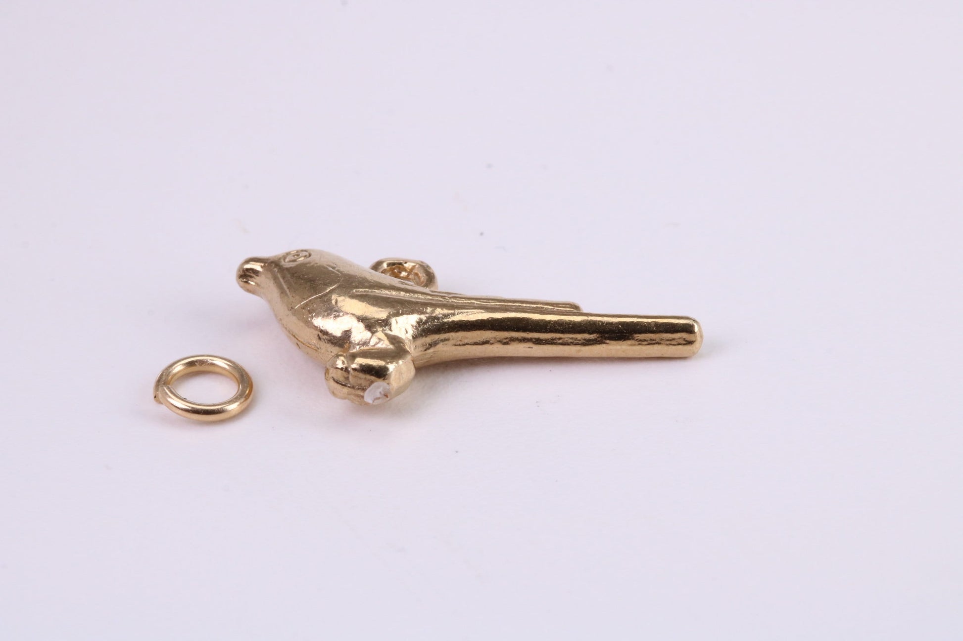 Long Tailed Bird Charm, Traditional Charm, Made from Solid Yellow Gold, British Hallmarked, Complete with Attachment Link