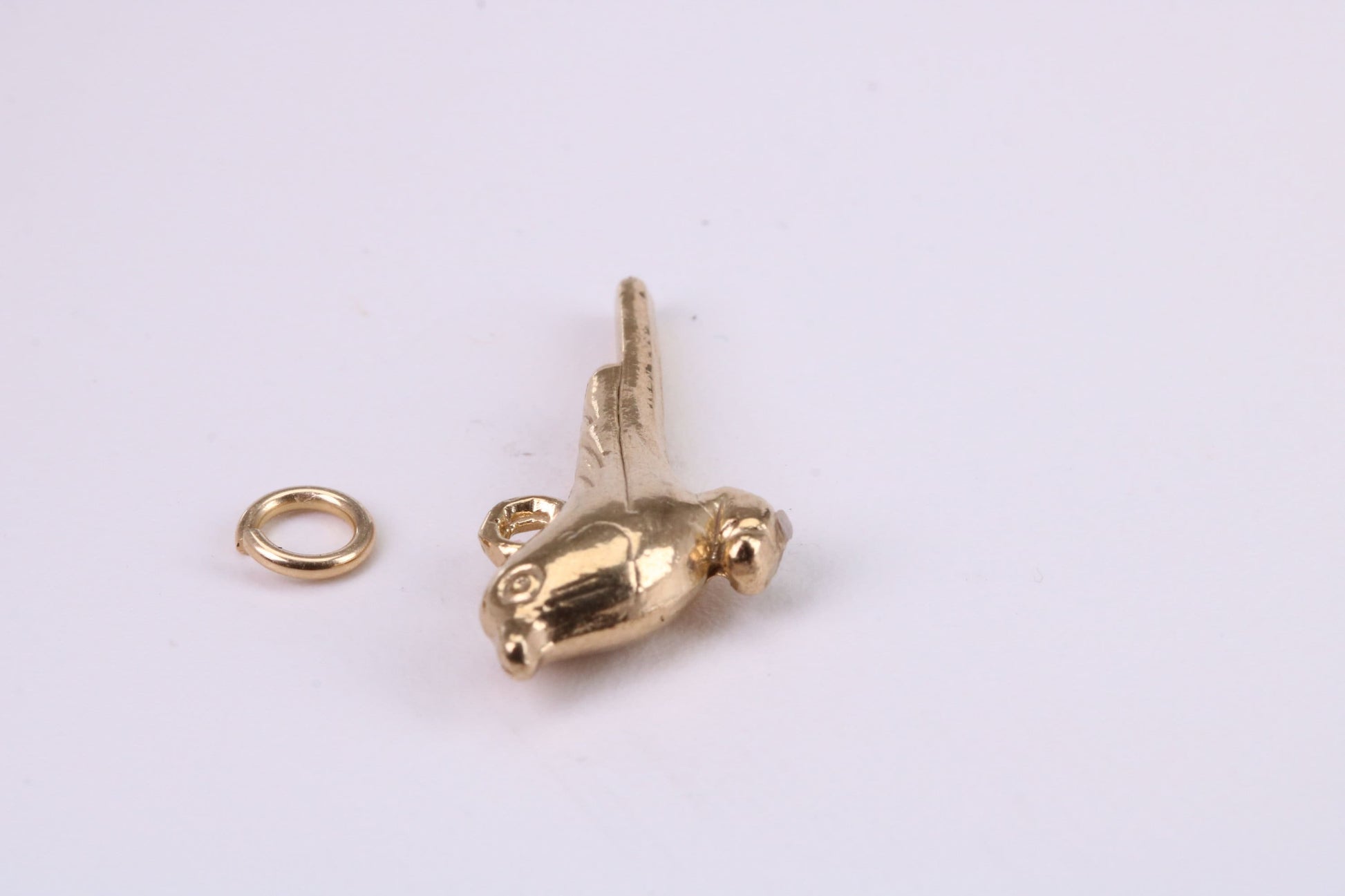 Long Tailed Bird Charm, Traditional Charm, Made from Solid Yellow Gold, British Hallmarked, Complete with Attachment Link