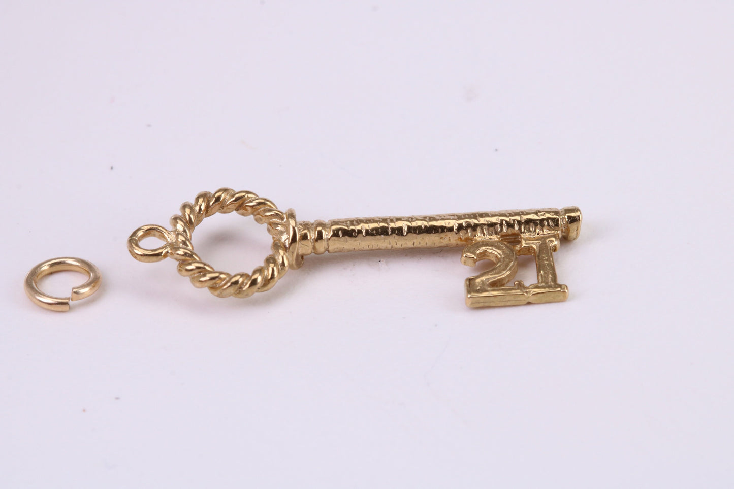 21st Birthday Key Charm, Traditional Charm, Made from Solid Yellow Gold, British Hallmarked, Complete with Attachment Link