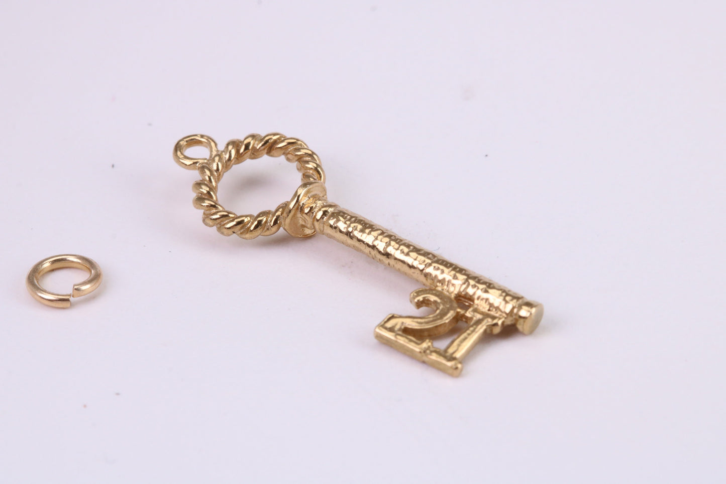 21st Birthday Key Charm, Traditional Charm, Made from Solid Yellow Gold, British Hallmarked, Complete with Attachment Link