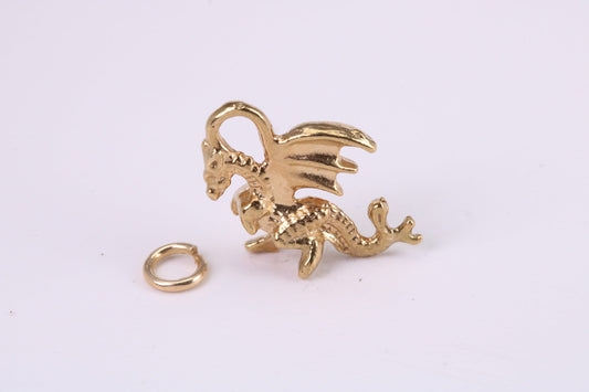 Dragon Charm, Traditional Charm, Made from Solid Yellow Gold, British Hallmarked, Complete with Attachment Link