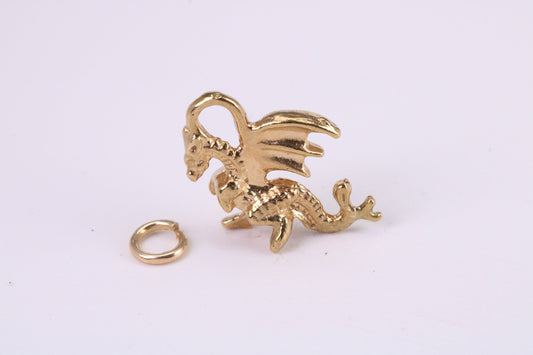 Dragon Charm, Traditional Charm, Made from Solid Yellow Gold, British Hallmarked, Complete with Attachment Link