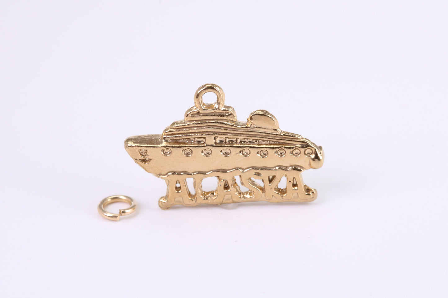 Alaska Cruise Charm, Traditional Charm, Made From Solid British Hallmarked yellow Gold, Complete with Attachment Link