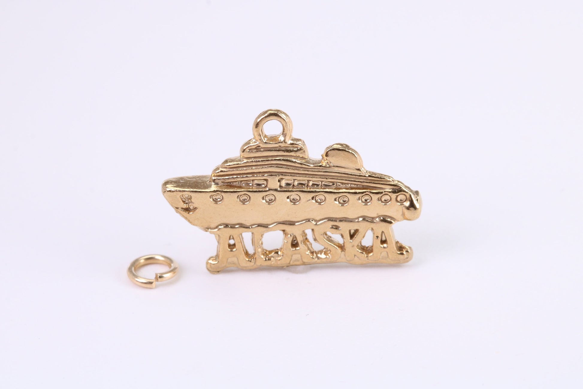 Alaska Cruise Charm, Traditional Charm, Made From Solid British Hallmarked yellow Gold, Complete with Attachment Link