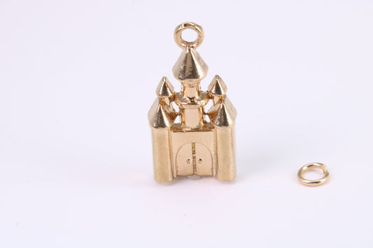 Princess Castle Charm, Traditional Charm, Made from Solid Yellow Gold, British Hallmarked, Complete with Attachment Link