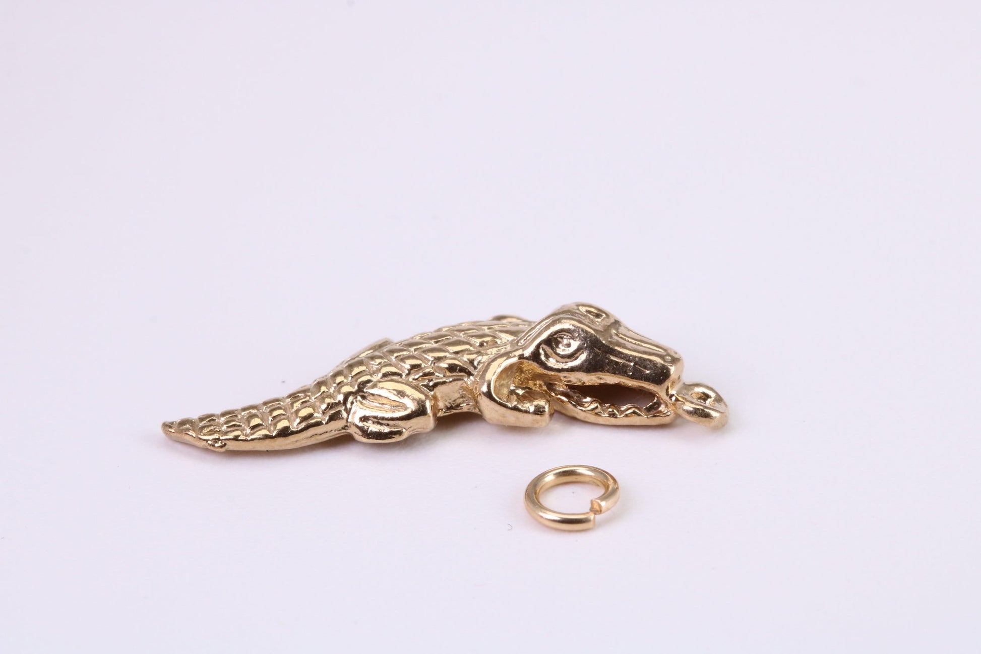 Crocodile Charm, Traditional Charm, Made from Solid Yellow Gold, British Hallmarked, Complete with Attachment Link