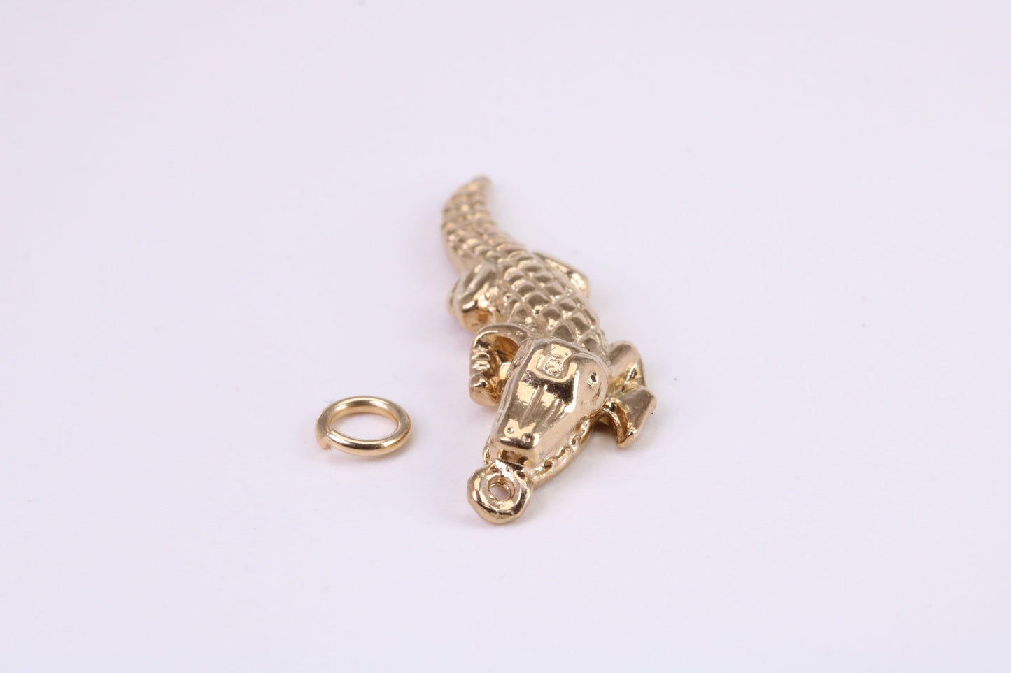 Crocodile Charm, Traditional Charm, Made from Solid Yellow Gold, British Hallmarked, Complete with Attachment Link