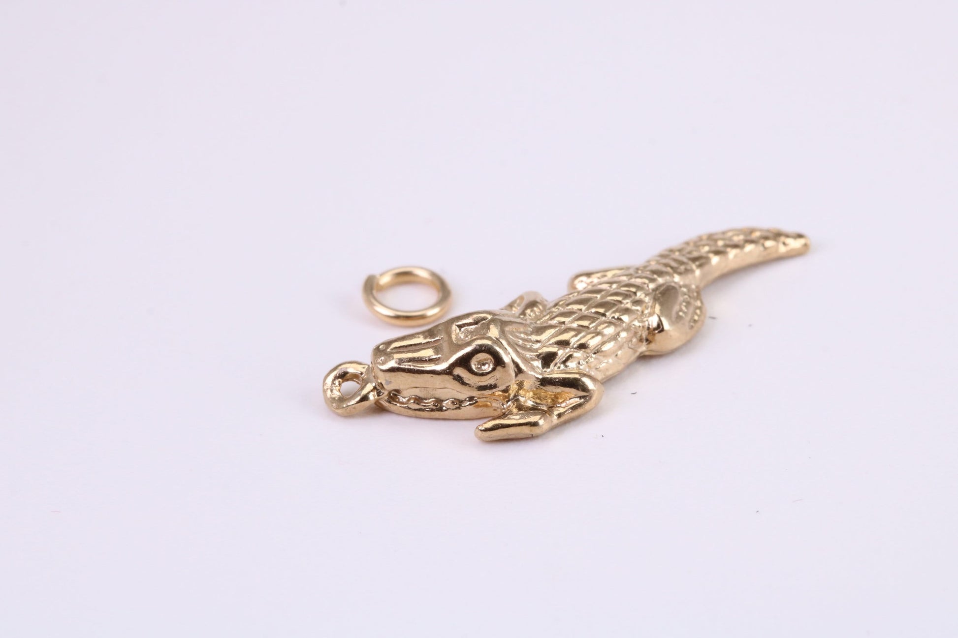 Crocodile Charm, Traditional Charm, Made from Solid Yellow Gold, British Hallmarked, Complete with Attachment Link