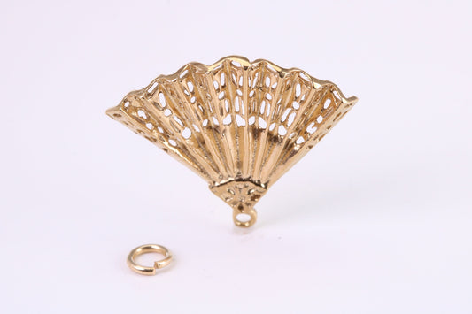 Oriental Fan Charm, Traditional Charm, Made from Solid Yellow Gold, British Hallmarked, Complete with Attachment Link