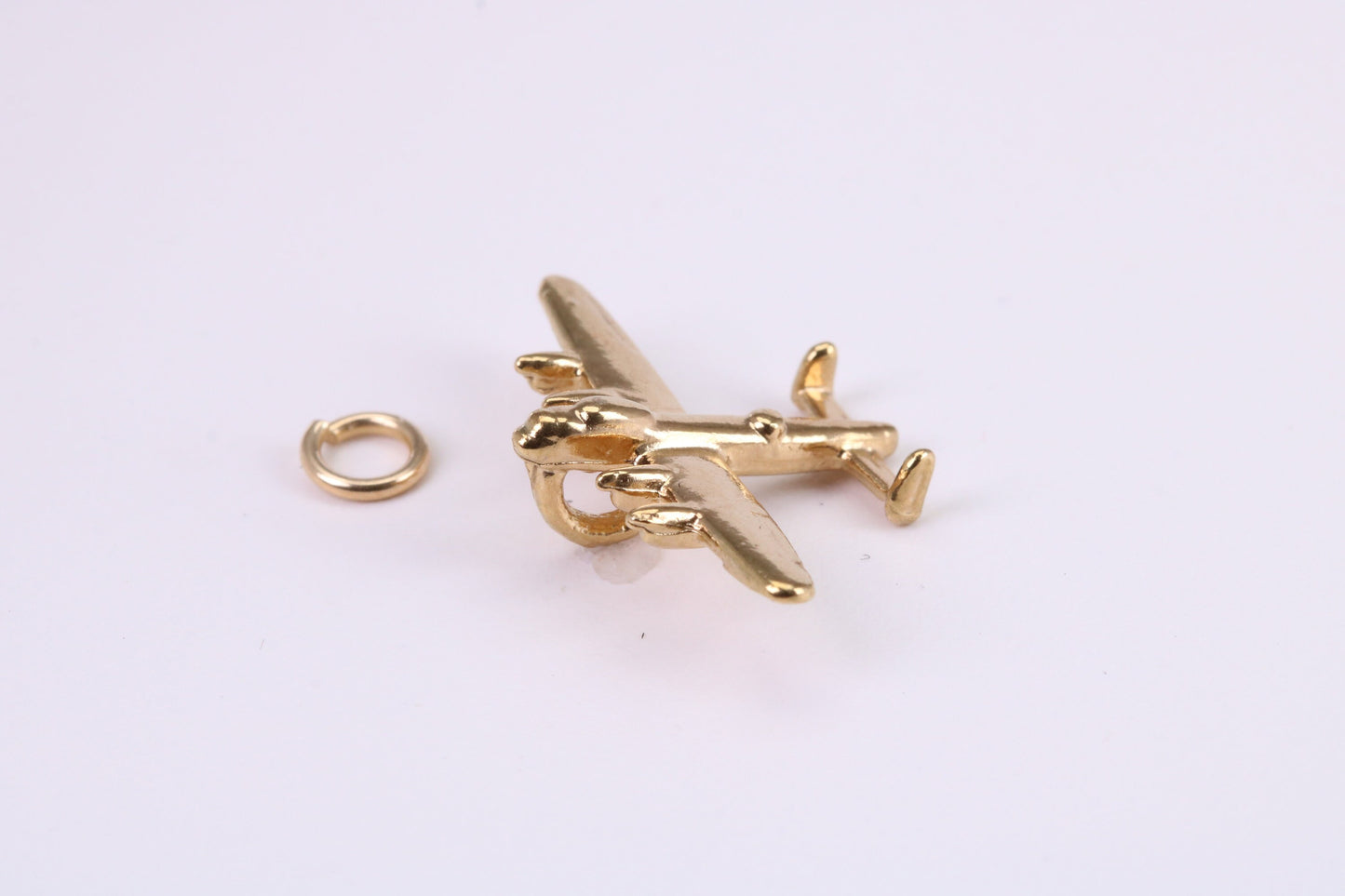 Bomber Airplane Charm, Traditional Charm, Made from Solid Yellow Gold, British Hallmarked, Complete with Attachment Link