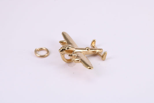 Bomber Airplane Charm, Traditional Charm, Made from Solid Yellow Gold, British Hallmarked, Complete with Attachment Link