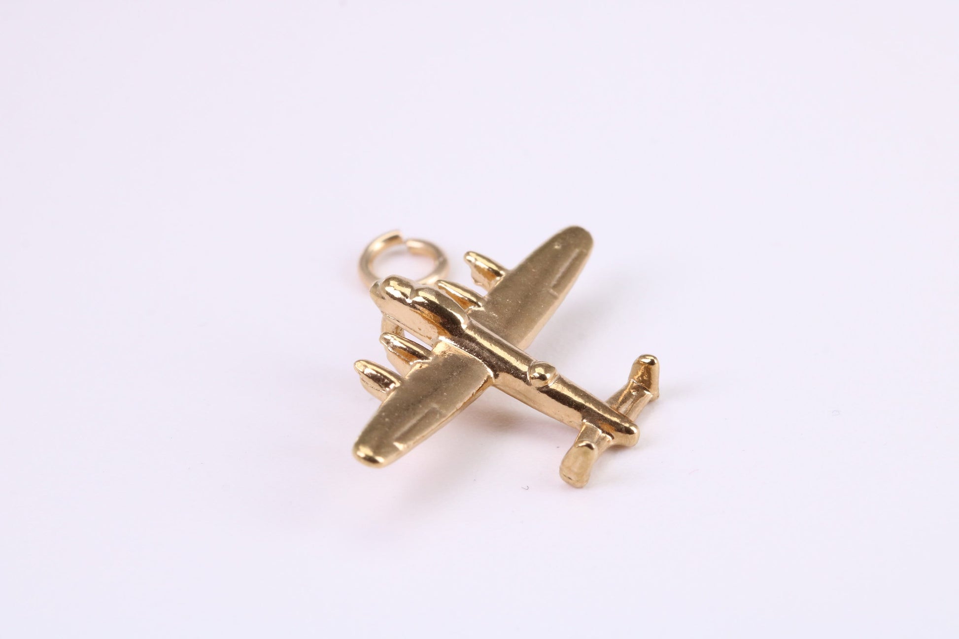 Bomber Airplane Charm, Traditional Charm, Made from Solid Yellow Gold, British Hallmarked, Complete with Attachment Link