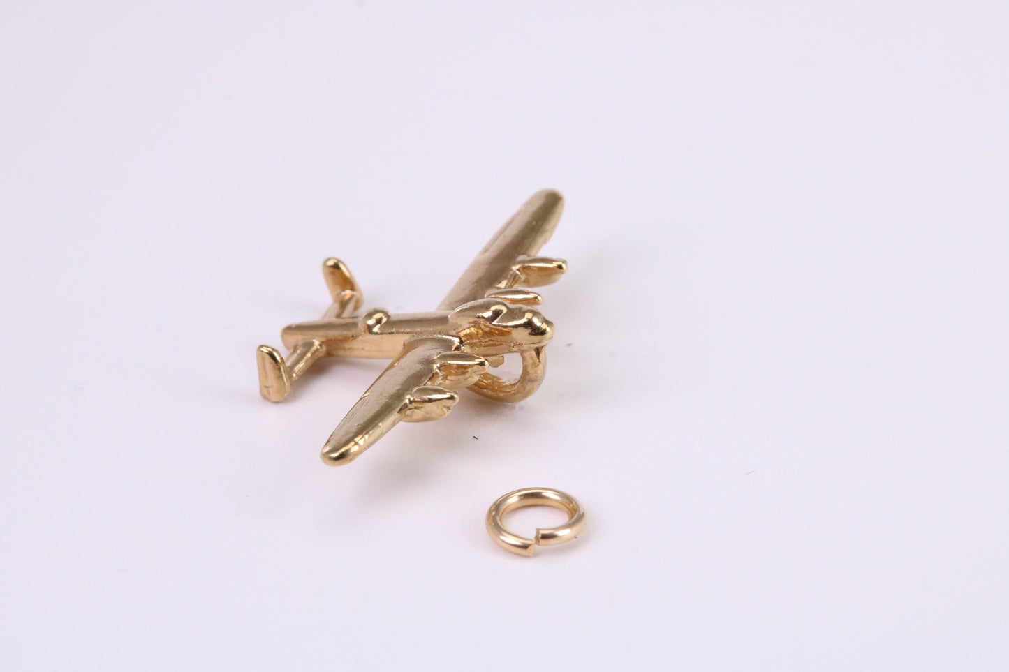 Bomber Airplane Charm, Traditional Charm, Made from Solid Yellow Gold, British Hallmarked, Complete with Attachment Link