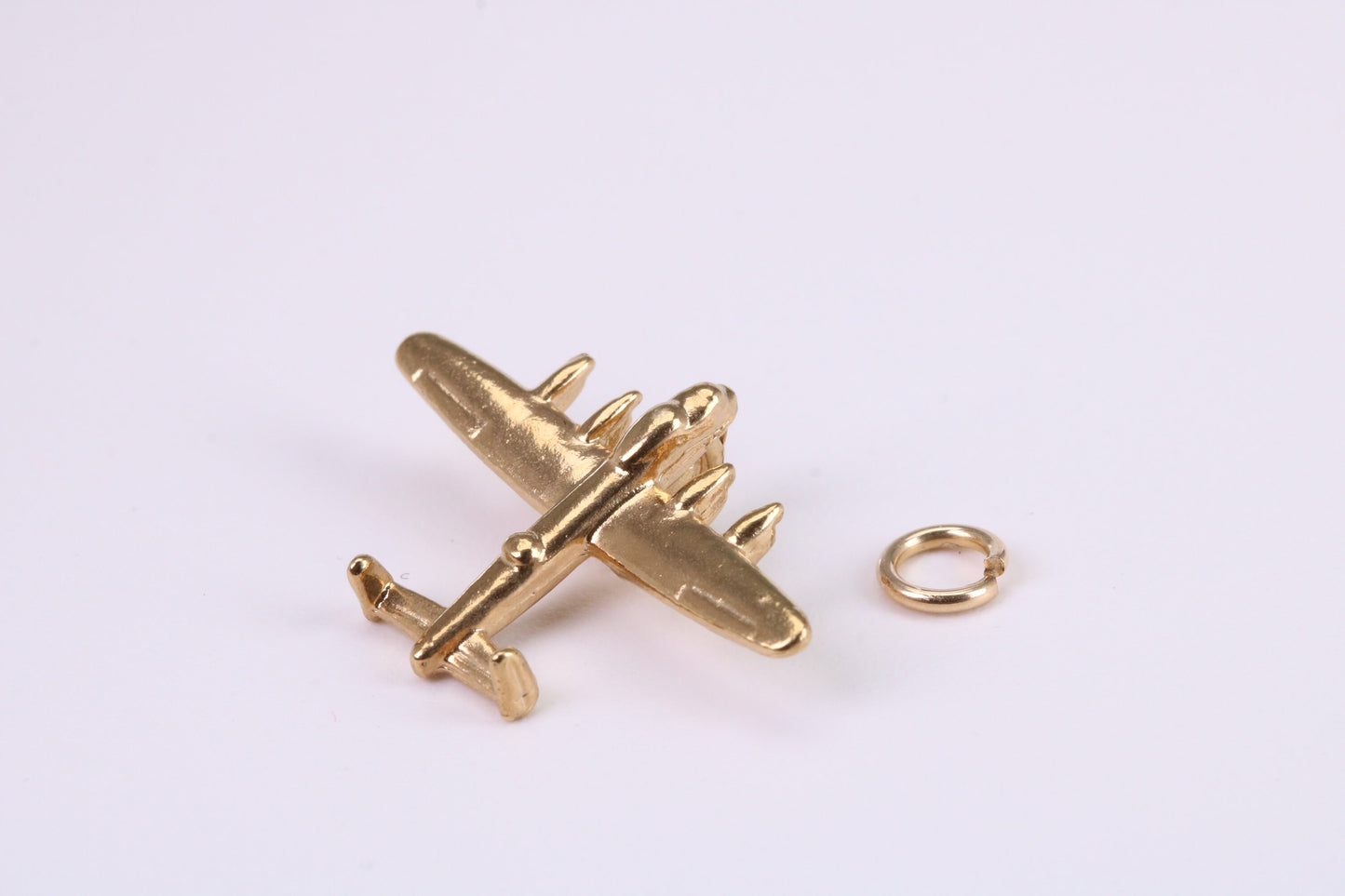 Bomber Airplane Charm, Traditional Charm, Made from Solid Yellow Gold, British Hallmarked, Complete with Attachment Link